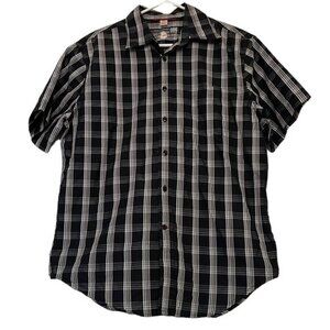 Men's Guess Black White Plaid Checkered Button Down Shirt Size Med EUC #7247